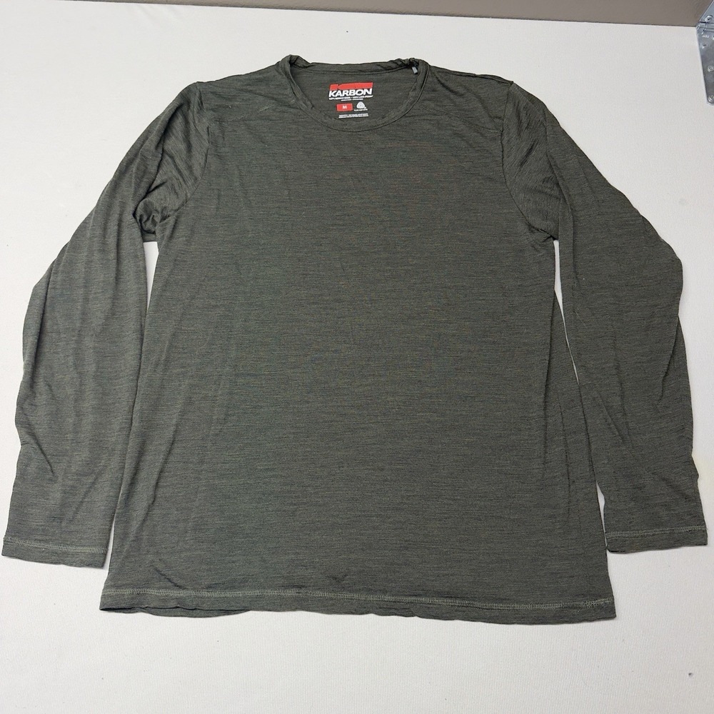 Karbon Shirt Mens M Green Merino Wool Long Sleeve Base Layer Crewneck Top